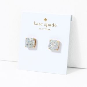 Kate Spade Mini Small Square Stud Earrings Opal Glitter NWT